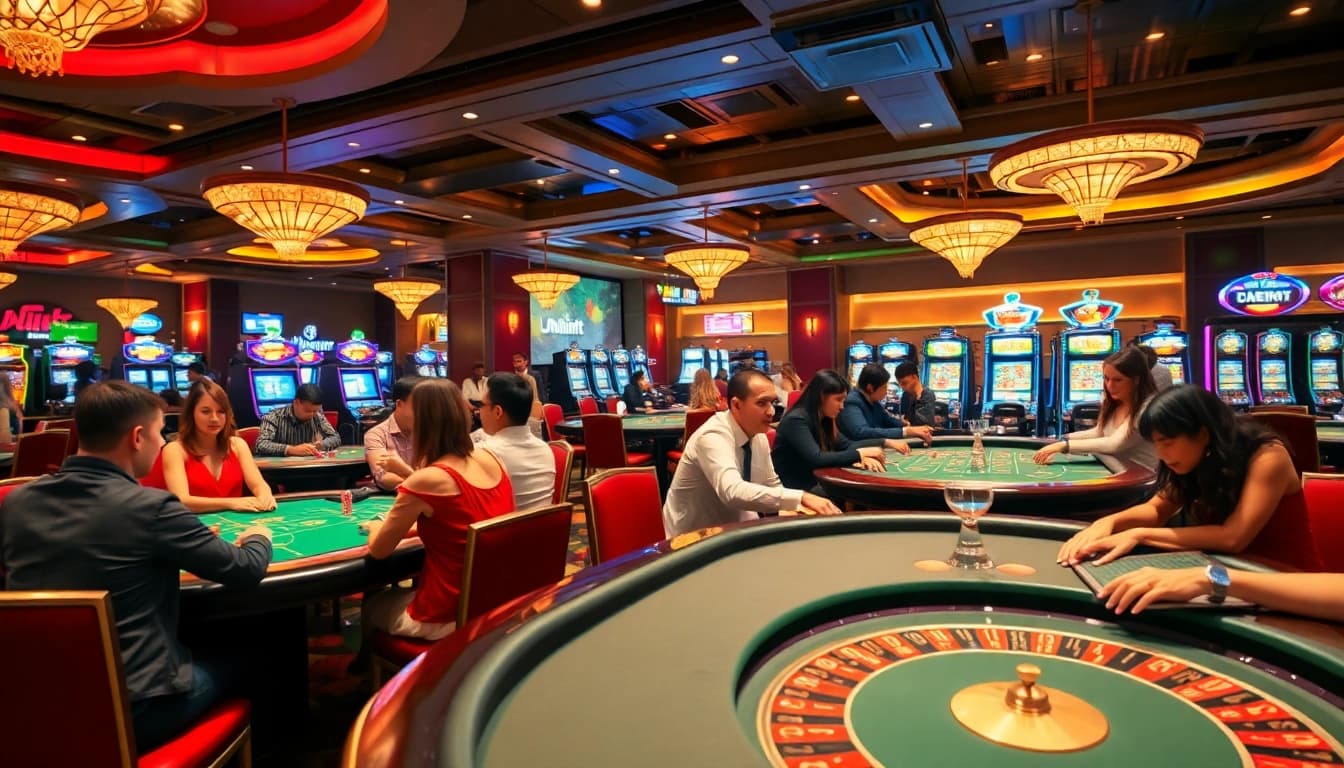 Unlimit Casino players strategizing over a heated blackjack table filled with chips.