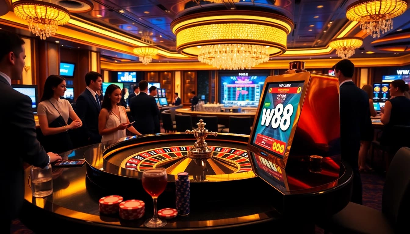 Engaged players enjoying a thrilling casino experience at ww88 with roulette and slot machines.