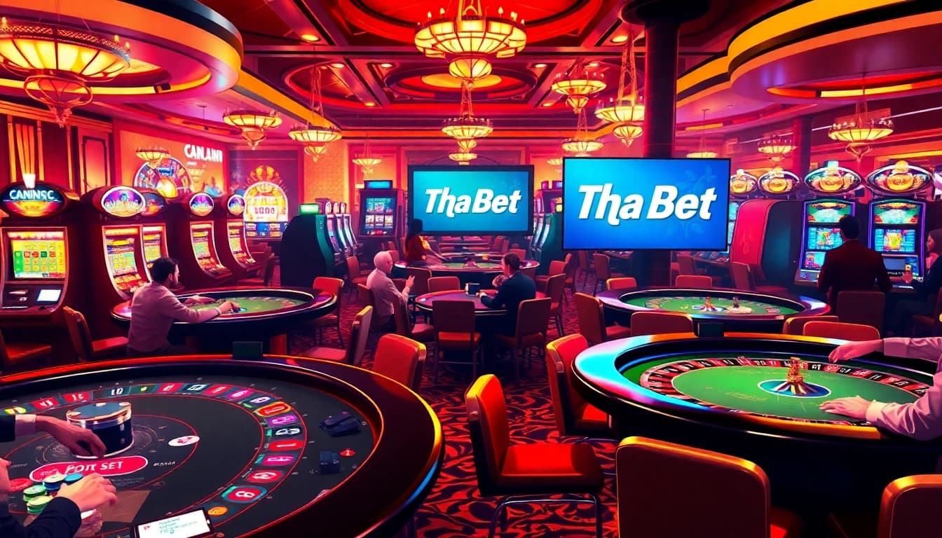 Experience the thrill of Tha Bet at an elegant casino, featuring exciting card games, vibrant slots, and energized players.