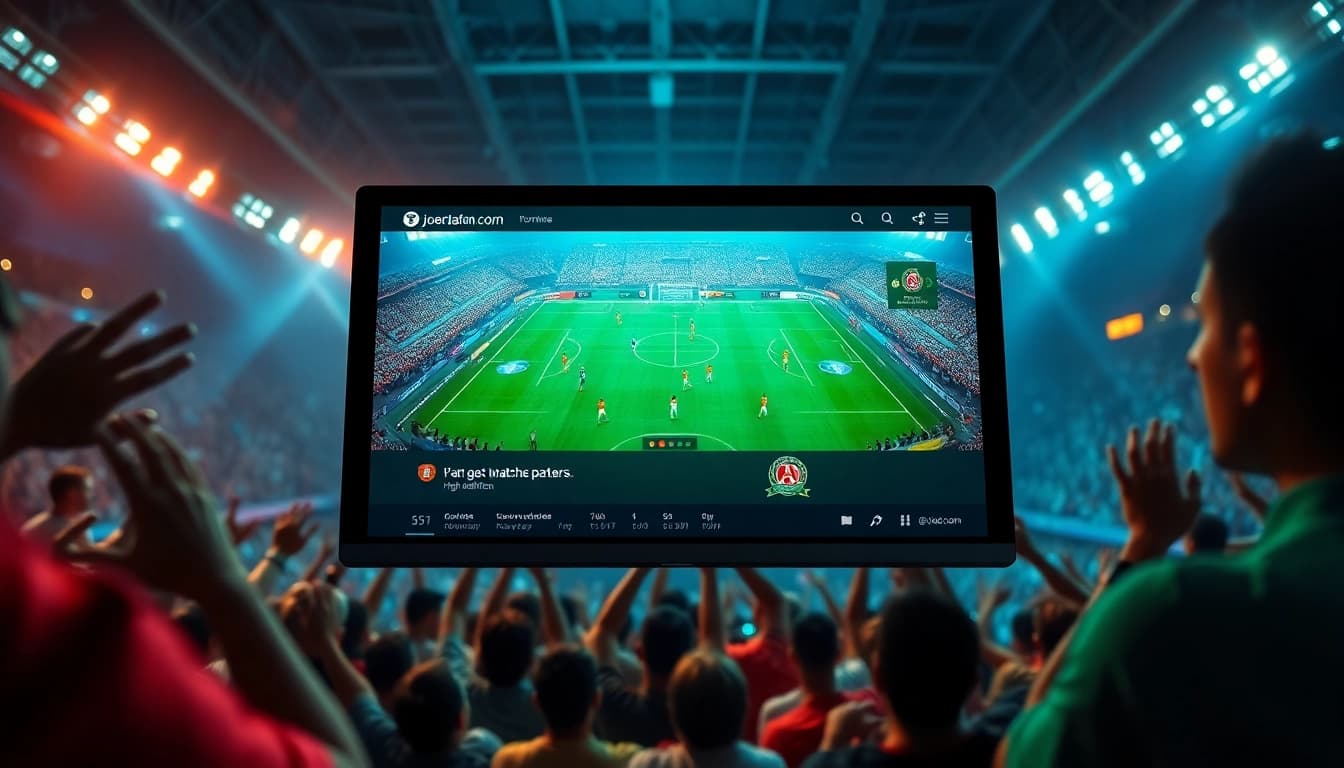 Experience live football streaming at joemadfan.com with a vibrant interface showcasing community engagement and match excitement.