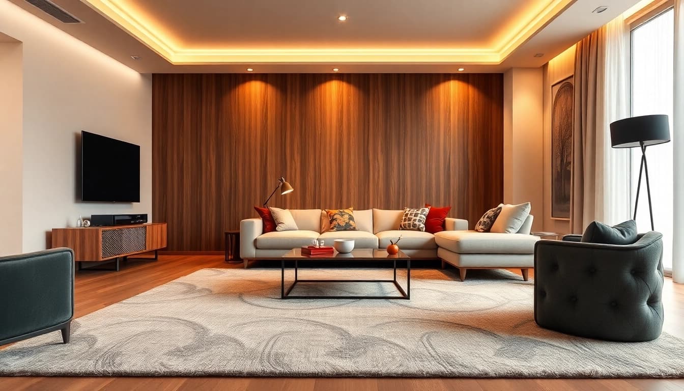 Tappeti moderni Milano enhancing a chic living space with vibrant colors and contemporary design.