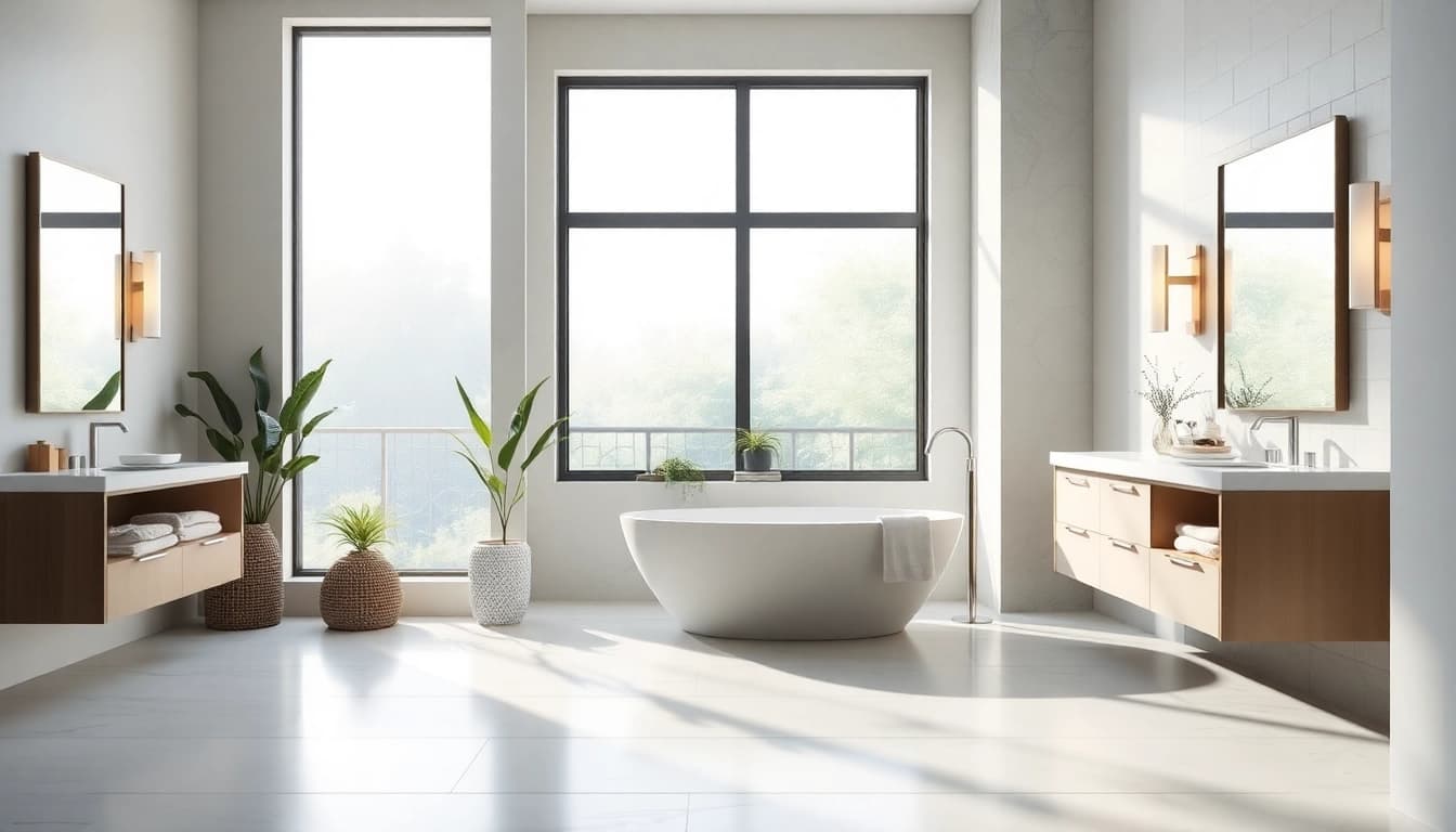 Transform your space with a stunning bathroom remodeling showcasing a modern freestanding bathtub and elegant decor.