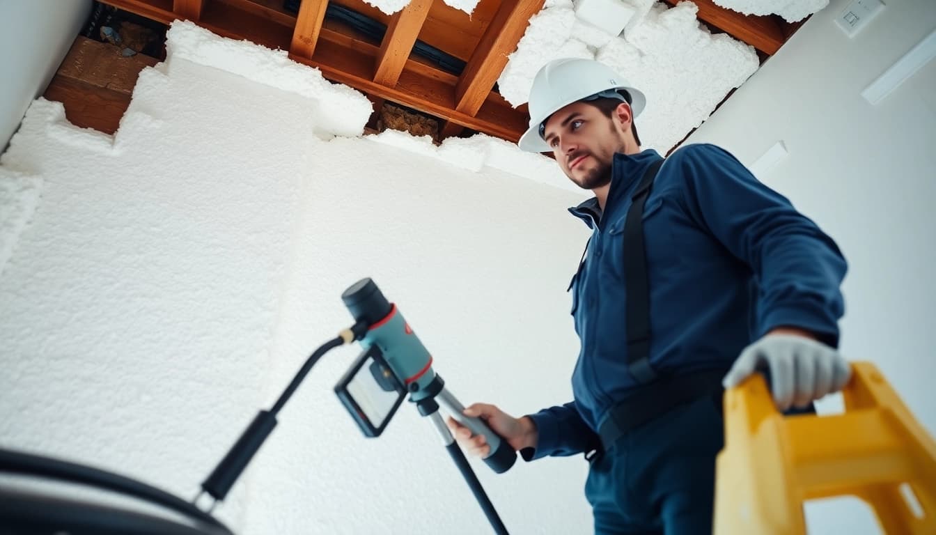 Understand average spray foam removal cost with a contractor inspecting spray foam insulation.