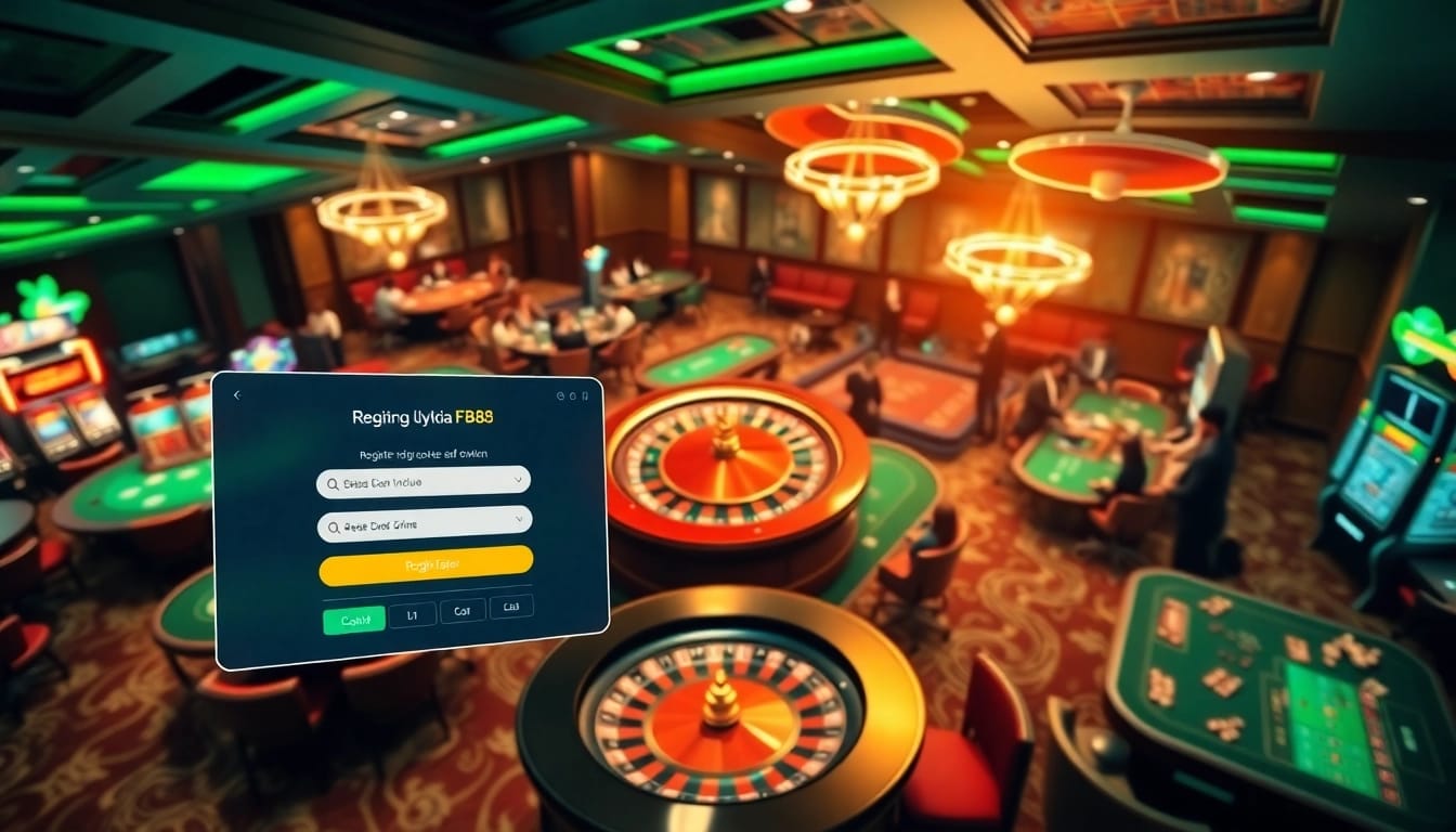Experience the thrill of Đăng Ký FB88 with vibrant casino tables, roulette, and betting excitement.