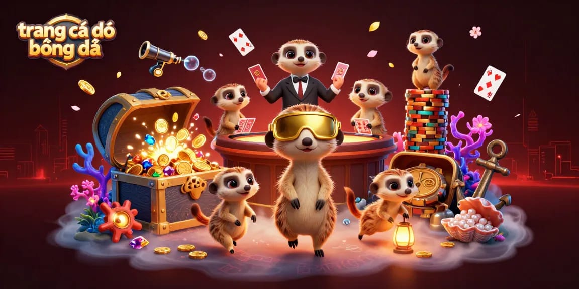 Engaging scene of meerkats operating a casino featuring trang cá độ bóng đá amidst vibrant underwater treasures.