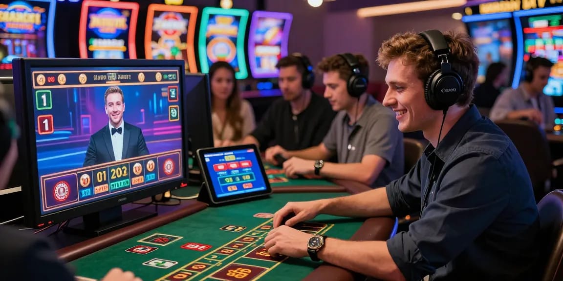 Players enjoying thrilling games at non UK casinos showcased by https://dsam.org.uk, featuring live dealer gaming and vibrant graphics.