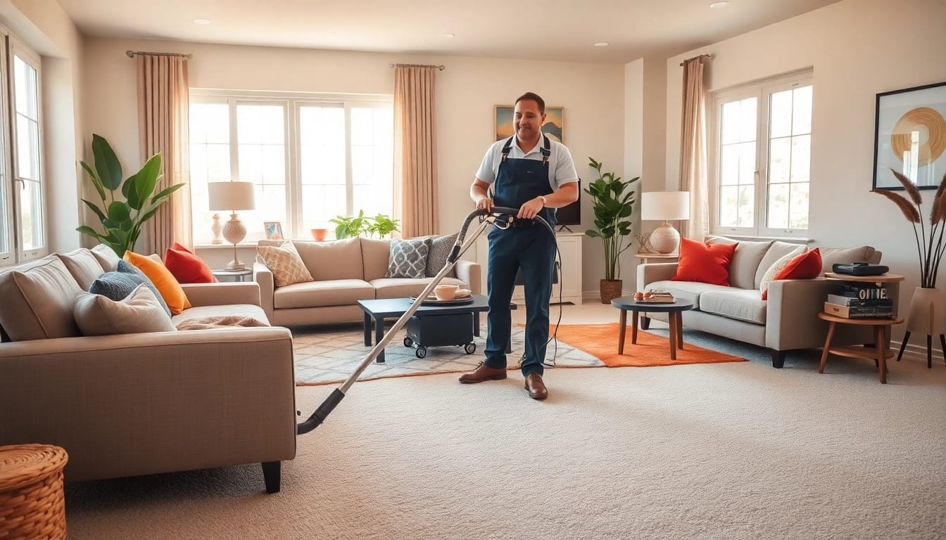 Efficient Glasgow carpet cleaning service in a modern living room with clean carpets.