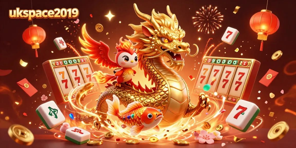 Join the excitement with ukspace2019 at a vibrant online casino featuring a golden dragon and koi fish.