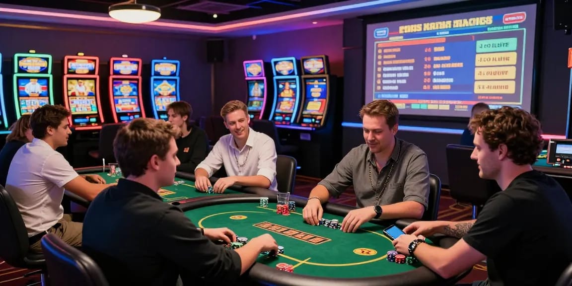 Exciting gaming atmosphere at credit card casinos UK with players enjoying diverse games and vibrant surroundings