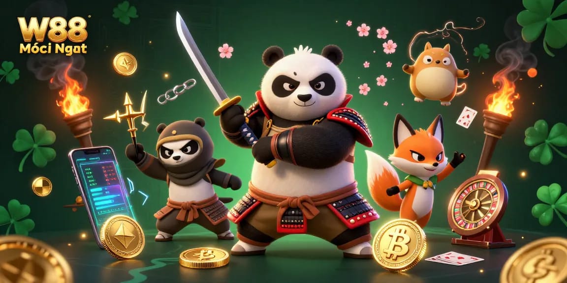 Experience thrilling gameplay with W88 Mới Nhất in a vibrant casino fantasy featuring dynamic characters and rich casino elements.