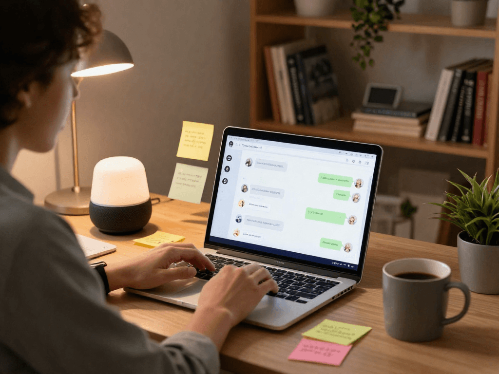 Engaging with porn AI chat interface on a casual workspace setup.