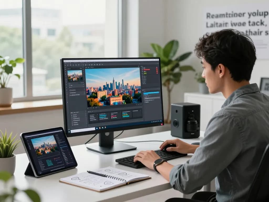 Image to prompt workspace featuring a focused individual generating AI prompts from images in a modern digital setting.