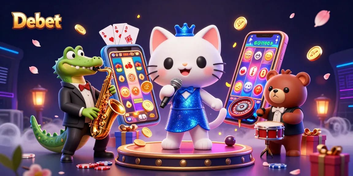 Engage in exhilarating games at Debet casino with vibrant characters and dynamic slot action.