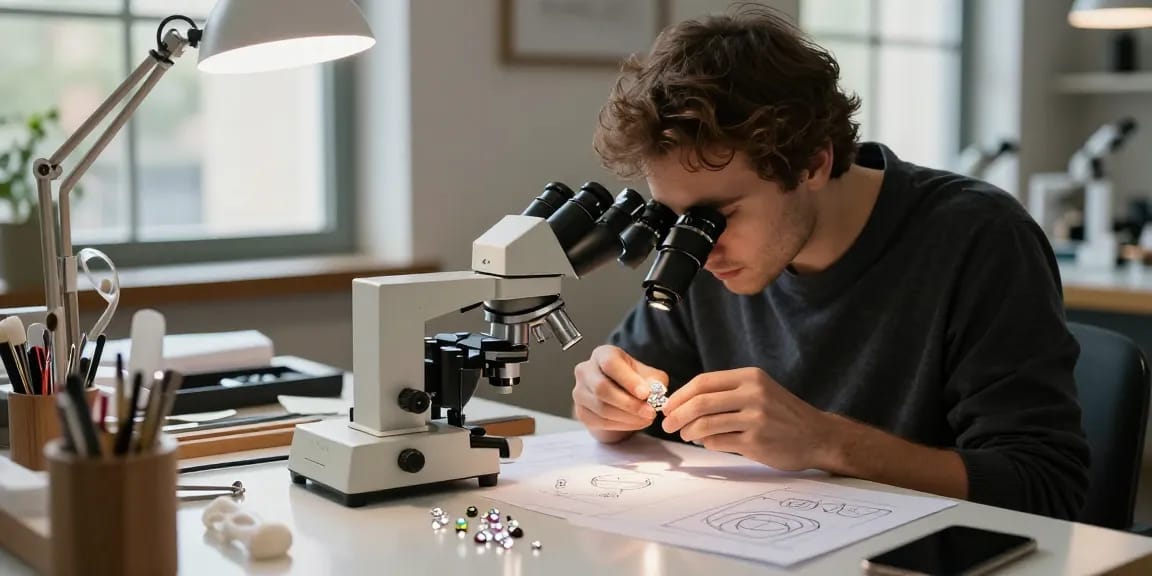 Creating a bespoke diamond ring UK in a jewelry design studio.