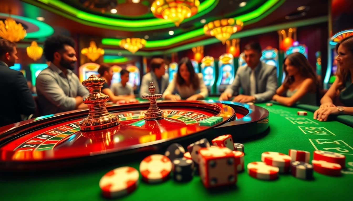 Exciting casino scene with roulette and poker chips highlighting the ambiance of https://bet888.solutions/.