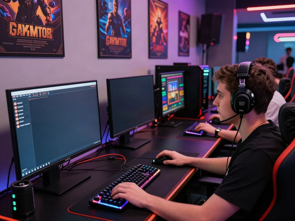 Gaming setup featuring player immersed in non GamStop casinos experience.