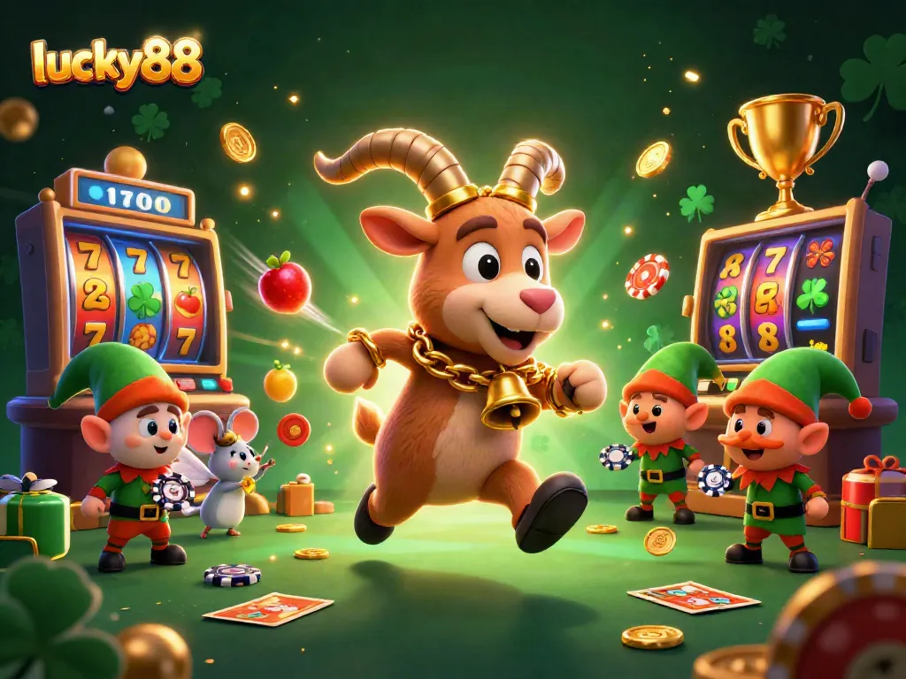 Engage with lucky88 in a festive casino scene with Krampus, ensuring a thrilling gambling experience.