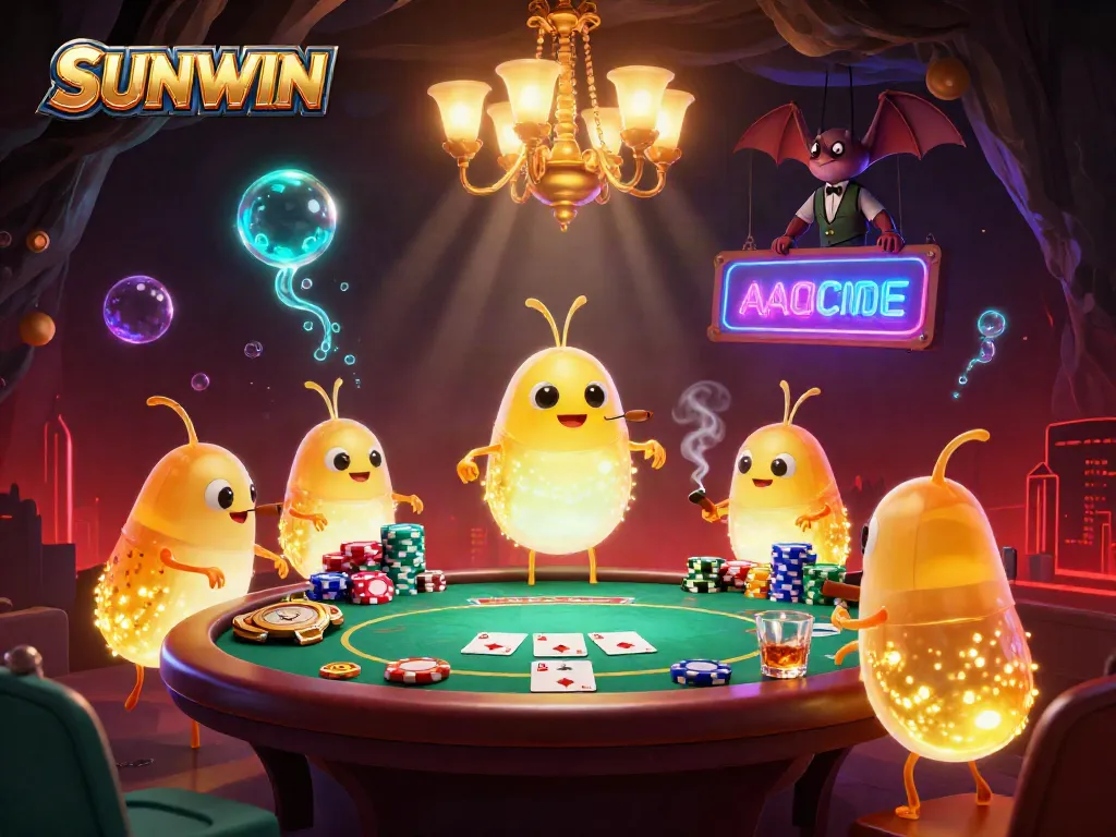 SUNWIN lights up the action with a vibrant 3D casino scene featuring glowworms and a bat dealer.