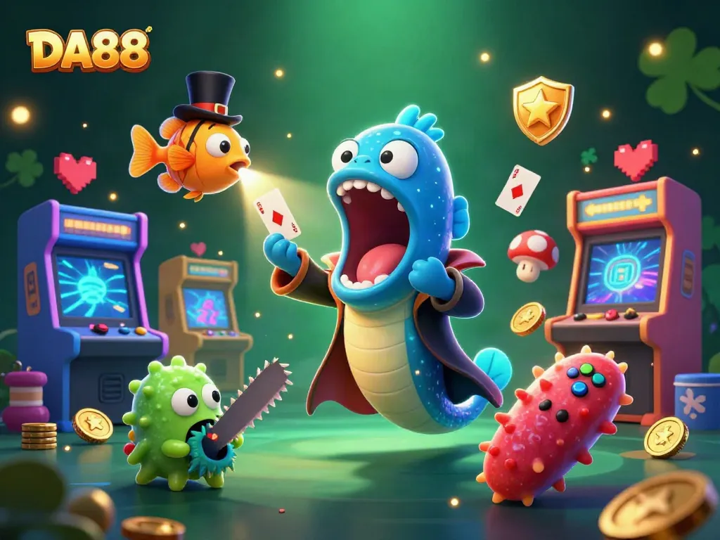 Engage with DA88's thrilling casino experience featuring vibrant characters and dynamic gaming elements.