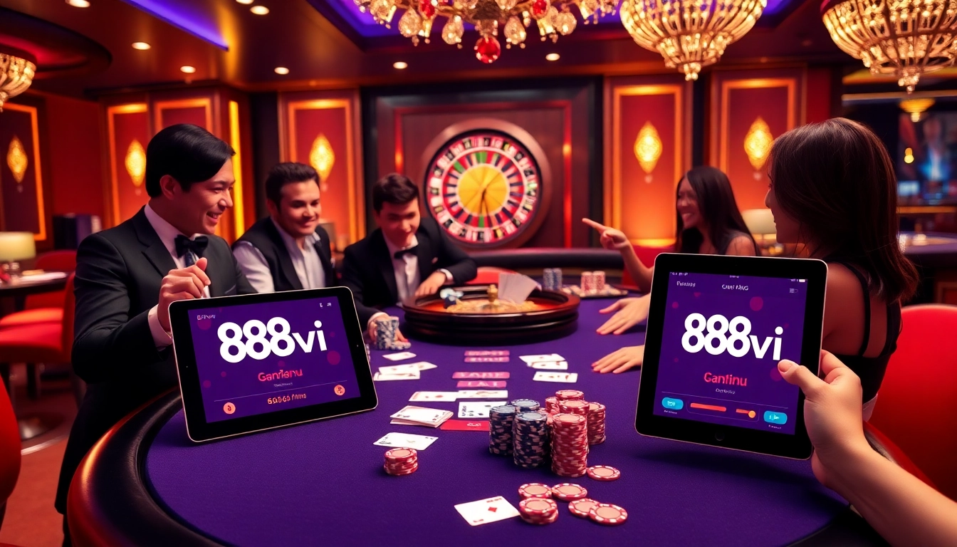 Players enjoying a thrilling poker game at 888vi casino table with exciting visuals.
