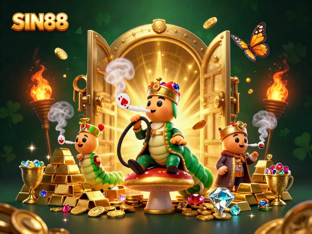 SIN88 invites players to experience a vibrant casino atmosphere with dynamic 3D characters and golden treasures.