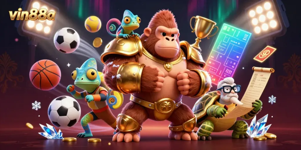 Engage in thrilling sports betting activities at vin88a with dynamic elements and vibrant characters.