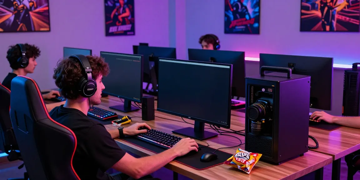 Exciting gaming setup showing non GamStop casinos with vibrant screens and a gamer immersed in gameplay.