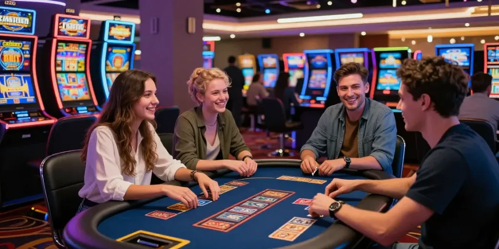 Friends enjoying an exciting gaming session at non GamStop casinos.
