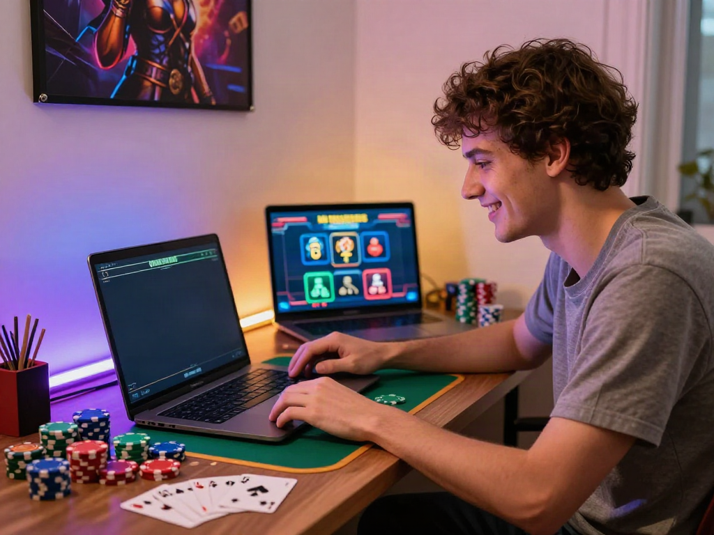 Individual enjoying a thrilling experience with non gamstop casinos in a cozy gaming setup.