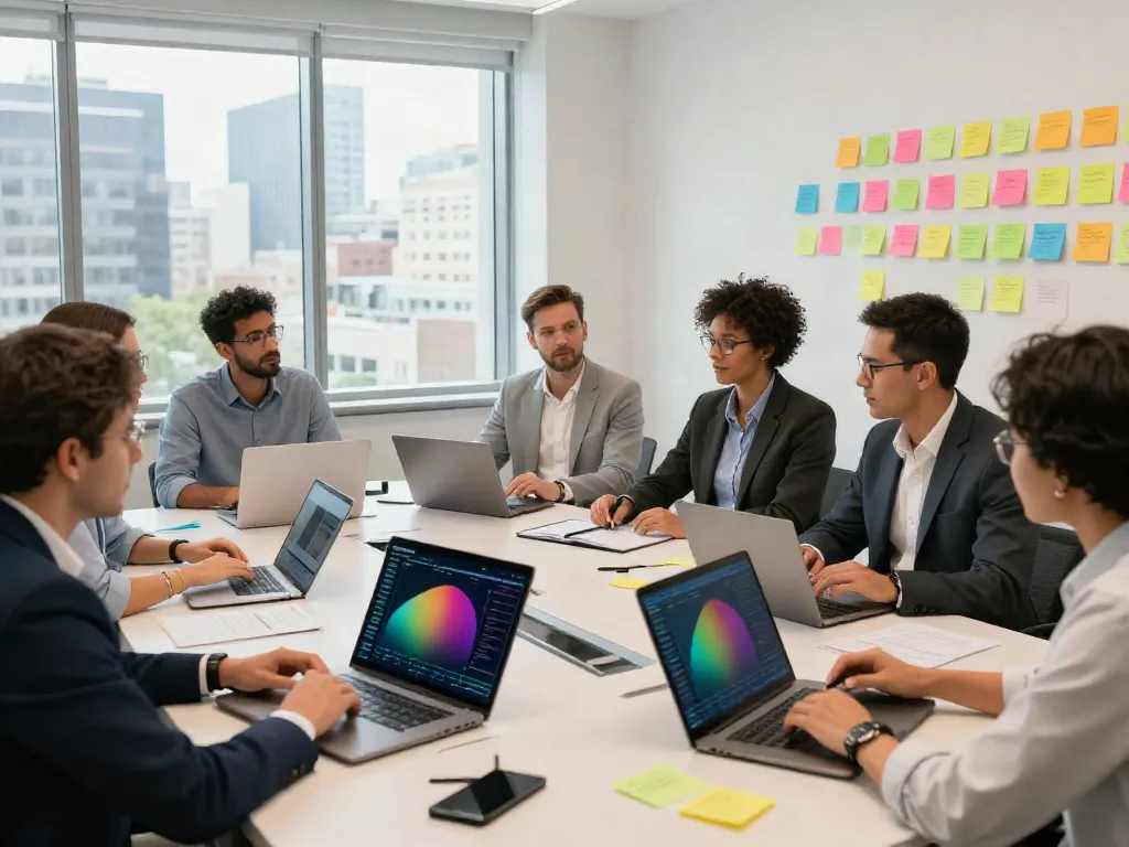 Team collaborating in a modern office meeting to get more information effectively.