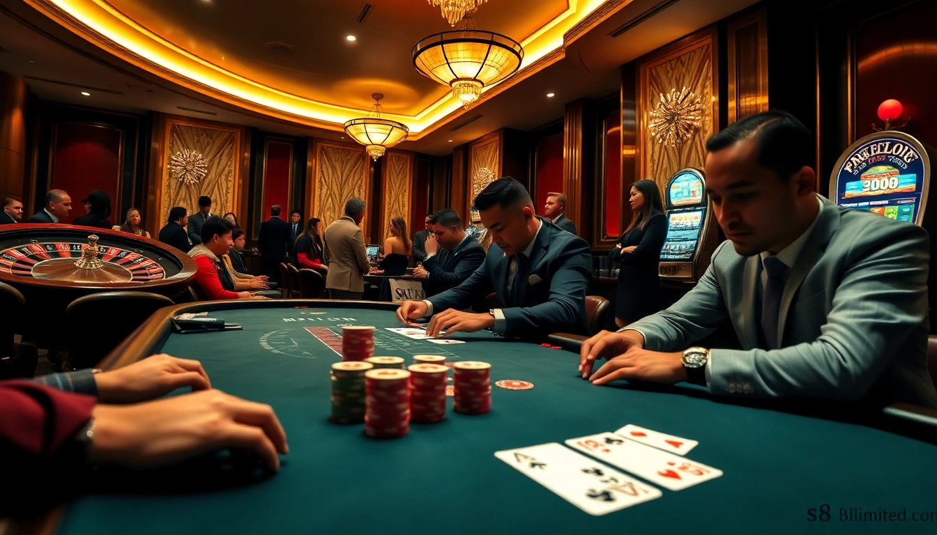 Experience high-stakes gambling at https://s8limited.com/ with players at a luxurious poker table.
