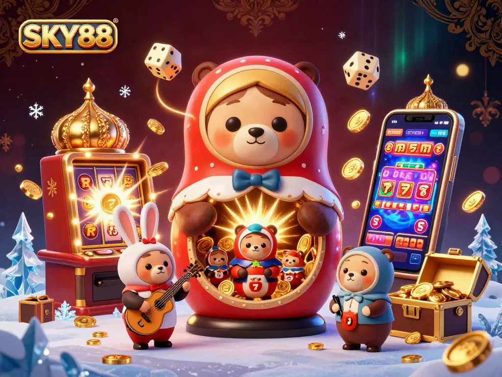 Play thrilling casino games at SKY88 with vibrant characters and engaging jackpots.