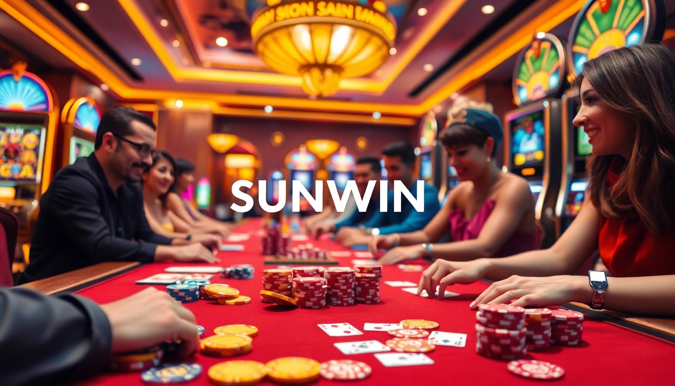 Exciting gameplay at SUNWIN casino with vibrant chips and cards on a stylish gaming table.