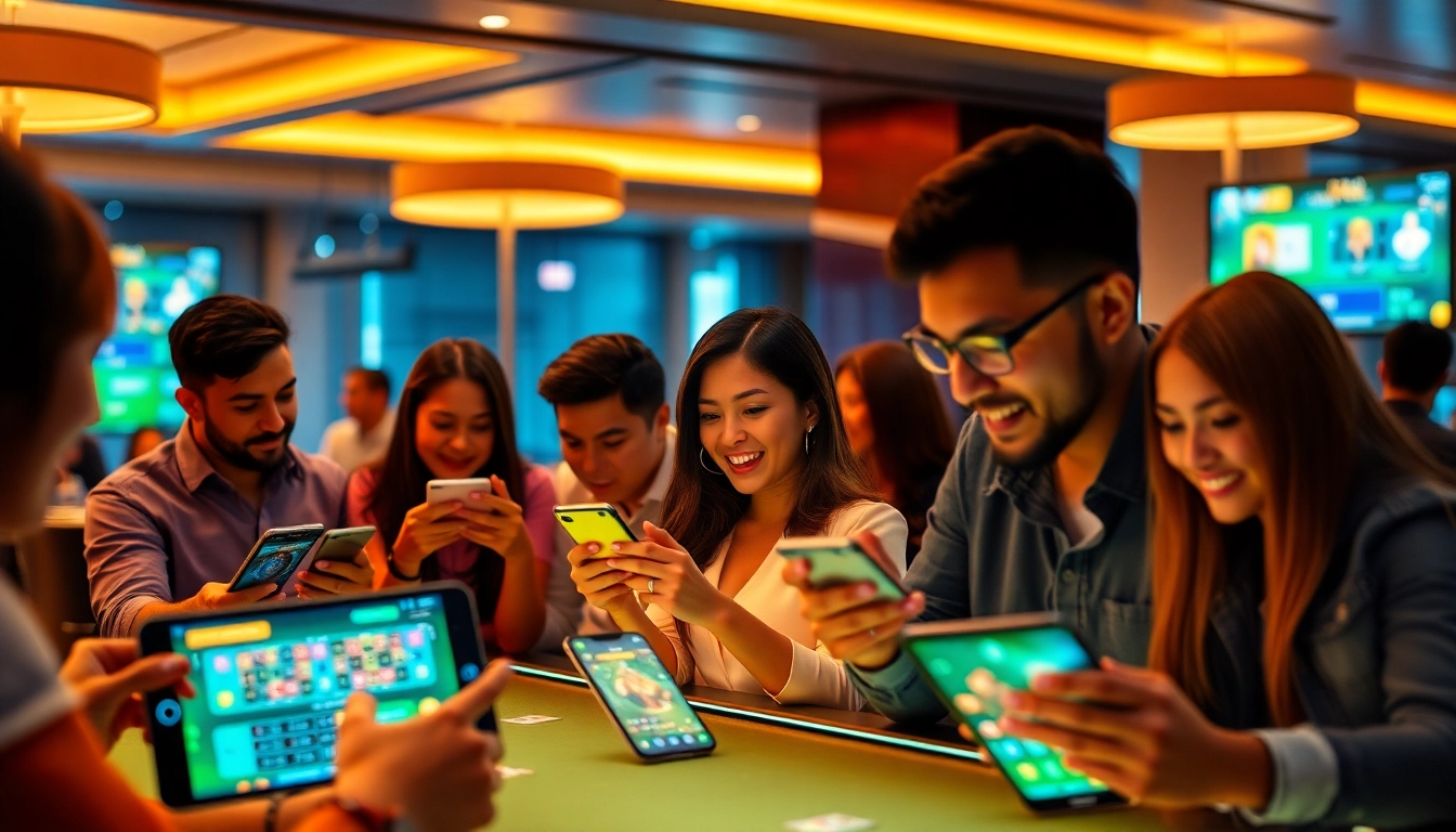 Exciting online gambling experience with vvvwin88.live app showcasing diverse users engaging with digital games.