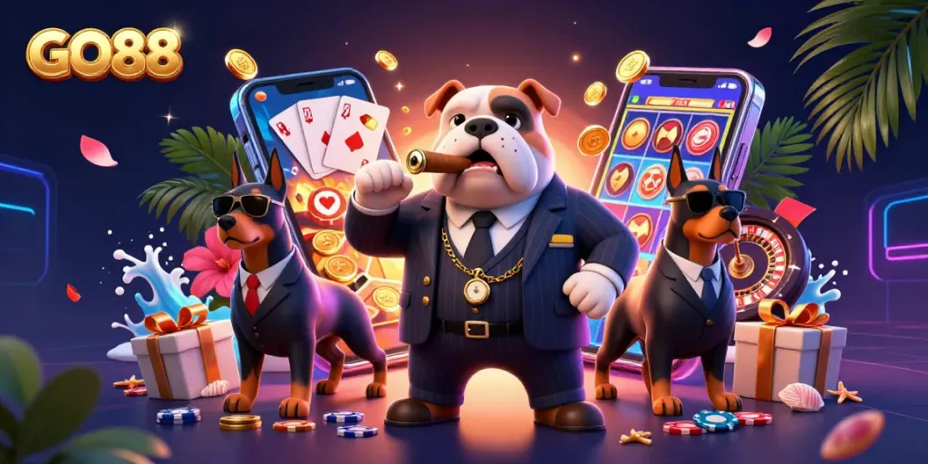 Experience thrilling gameplay with GO88, where cartoon characters explore exciting slot games and fortune!