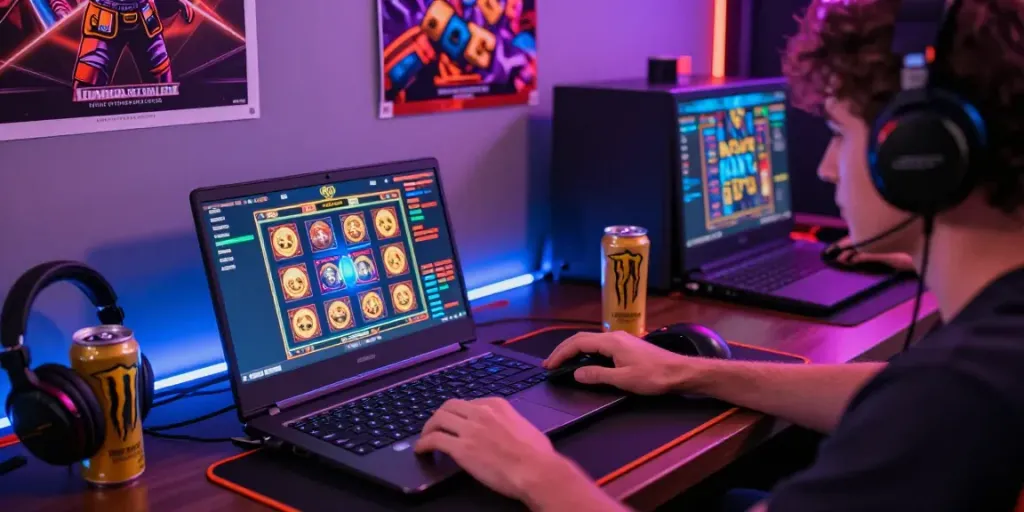 Exciting non GamStop casinos gaming experience with colorful graphics and gaming setup.