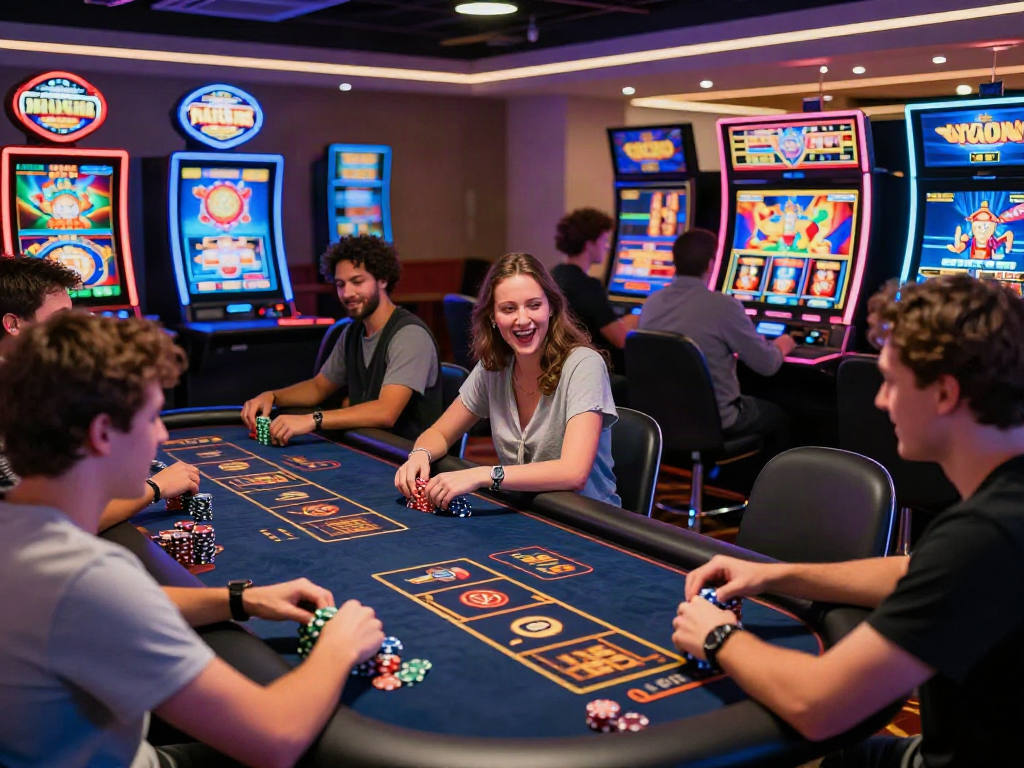 Exciting scene of non gamstop casinos with players at virtual tables immersed in gaming.