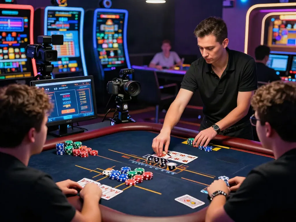 Engaging live dealer setup for non GamStop casinos showcasing vibrant gaming atmosphere and player interaction.