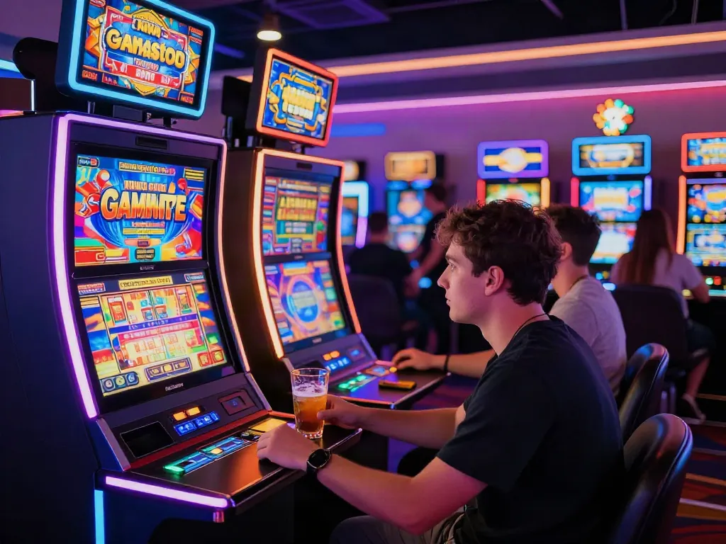 Player enjoying gaming experience at non GamStop casinos with vibrant atmosphere.