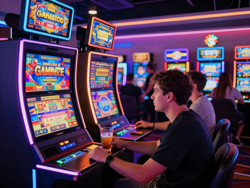 Player enjoying gaming experience at non GamStop casinos with vibrant atmosphere.