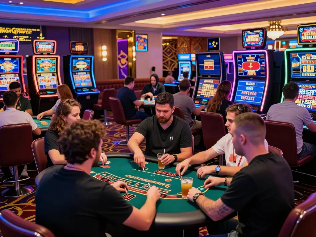 Players enjoying various games at vibrant non GamStop casinos.