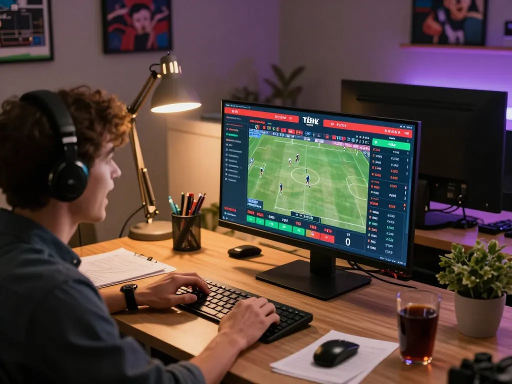 Kèo châu Á betting analysis on a computer during a thrilling sports event.