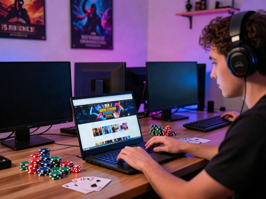 Player enjoying non GamStop casinos gameplay in a vibrant gaming room.