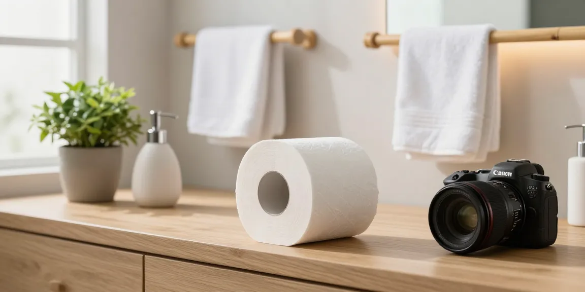 Bamboo Toilet Paper showcased in an eco-friendly bathroom with natural wood accents and plants, emphasizing sustainability.