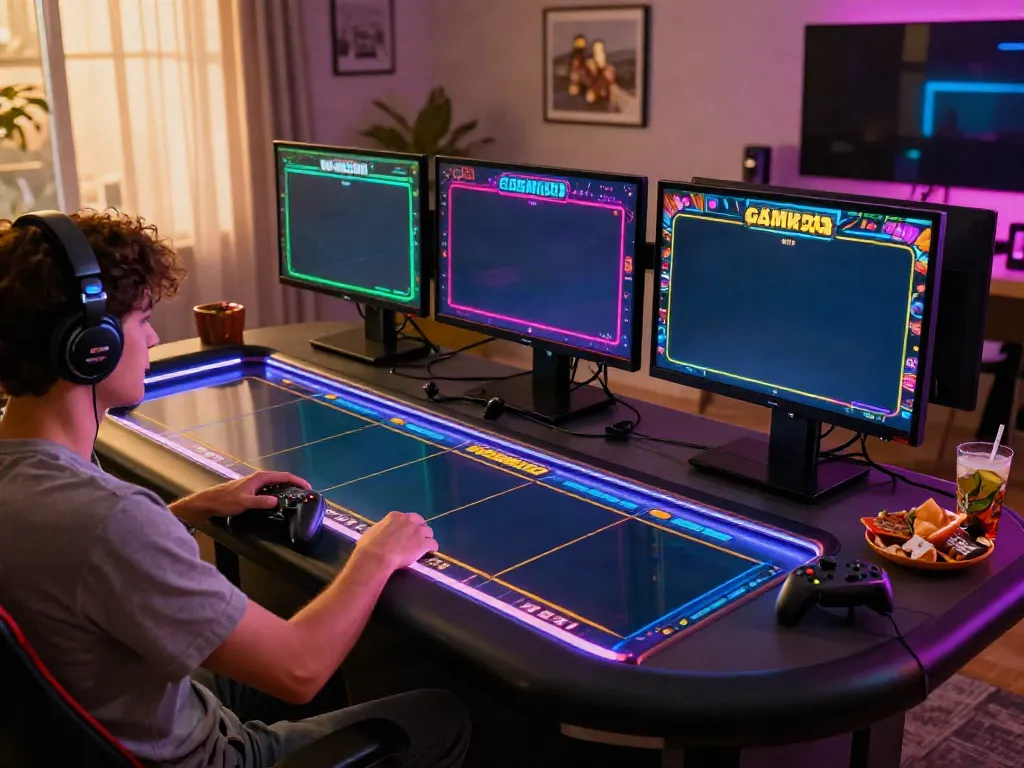 Diverse player engaging with multiple non GamStop casinos online in a modern gaming setup.
