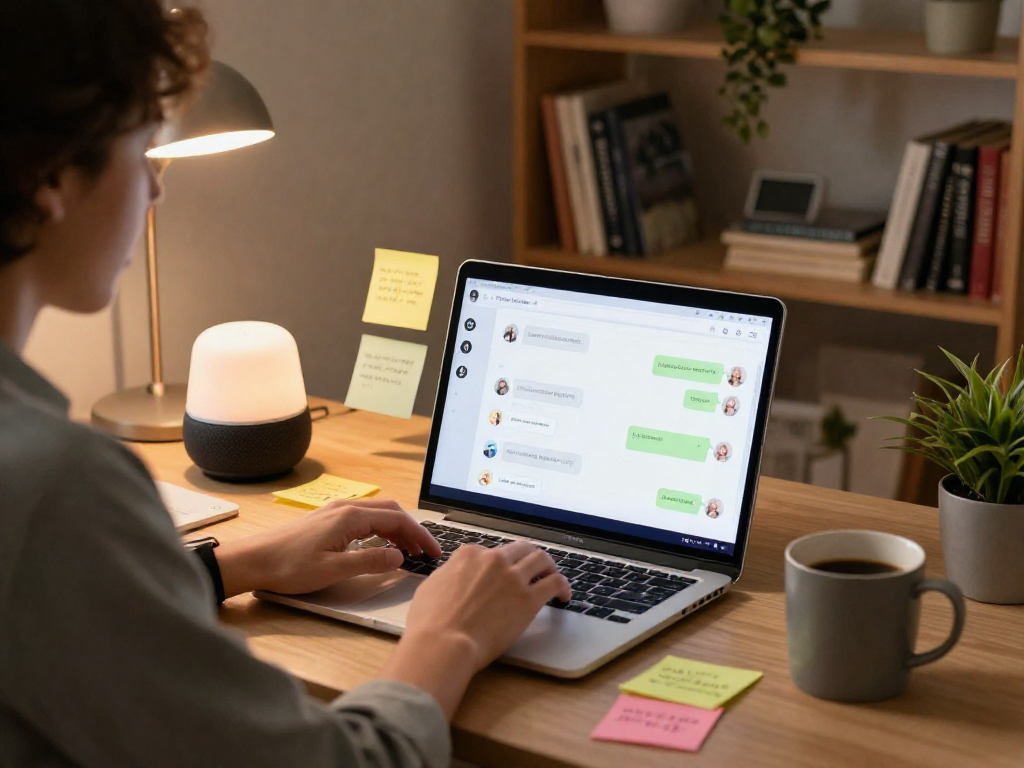Engaging with porn AI chat interface on a casual workspace setup.