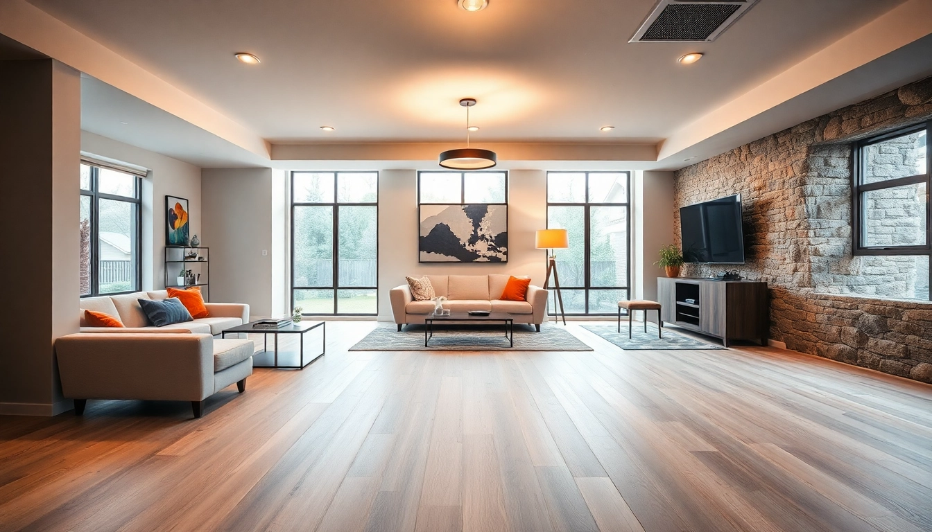 Stunning basement renovation with elegant decor and natural light highlighting modern design.