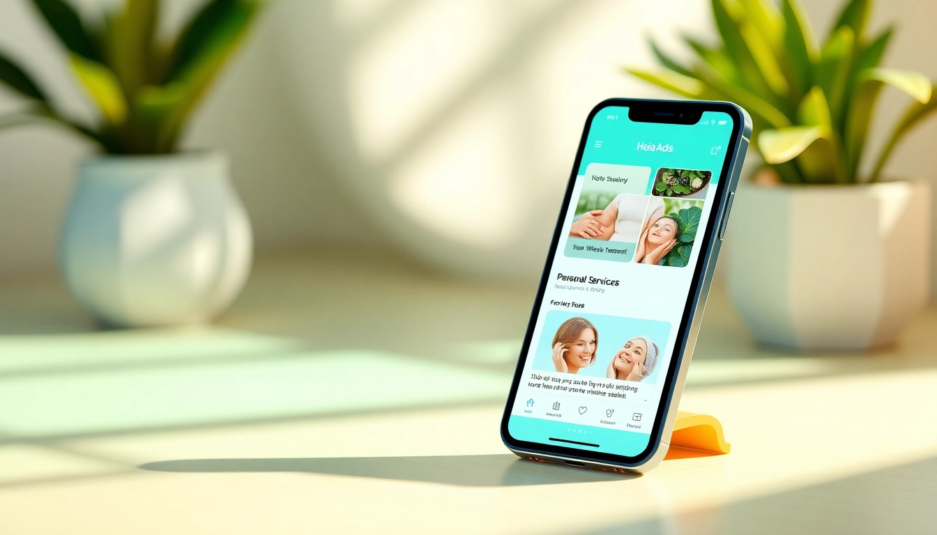 Discover Hela Ads platform showcasing personal service ads on a smartphone.