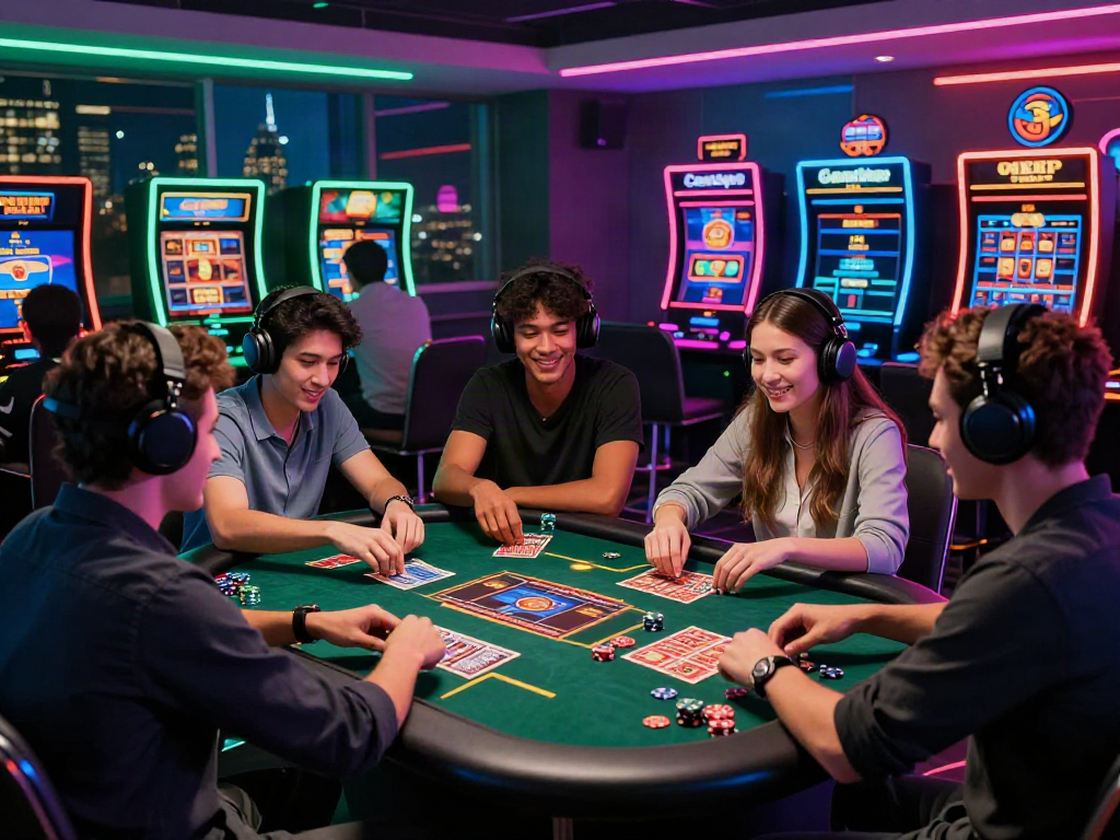 Exciting gaming scene at non GamStop casinos with diverse players and vibrant atmosphere.
