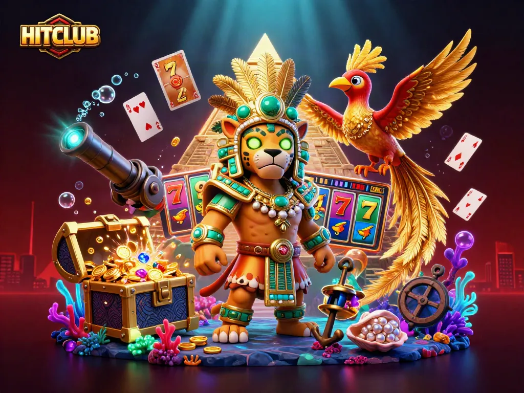 Experience the excitement of HITCLUB with vibrant slot reels and dynamic casino elements.